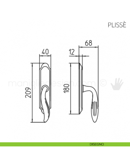 Maniglia per finestra cremonese Plissè Mandelli disegno