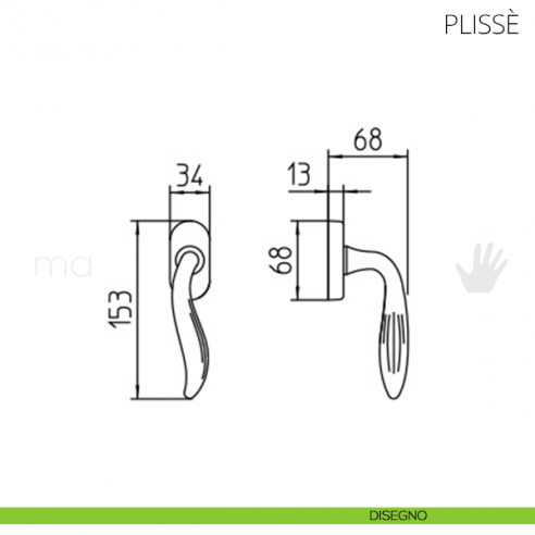 Maniglia per finestra martellina DK Plissè Mandelli disegno