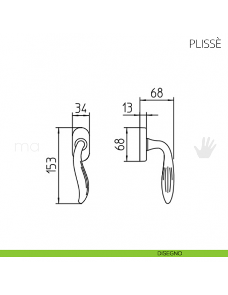 Maniglia per finestra martellina DK Plissè Mandelli disegno