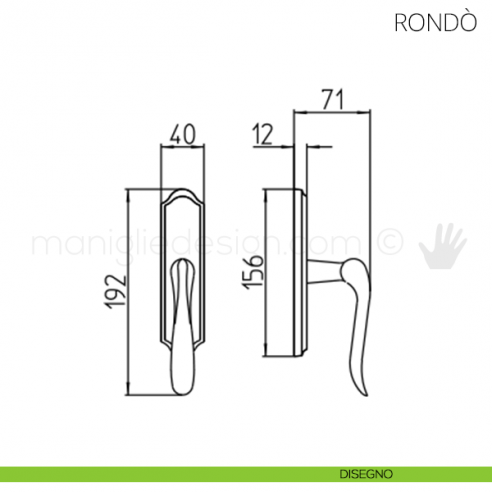 Maniglia per finestra cremonese Rondò Mandelli disegno