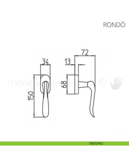 Maniglia per finestra martellina DK Rondò Mandelli disegno