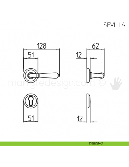 Maniglia per porta Sevilla Mandelli disegno yale