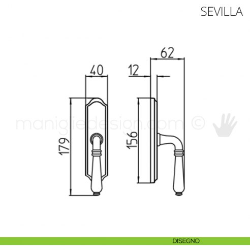 Maniglia per finestra cremonese Sevilla Mandelli disegno
