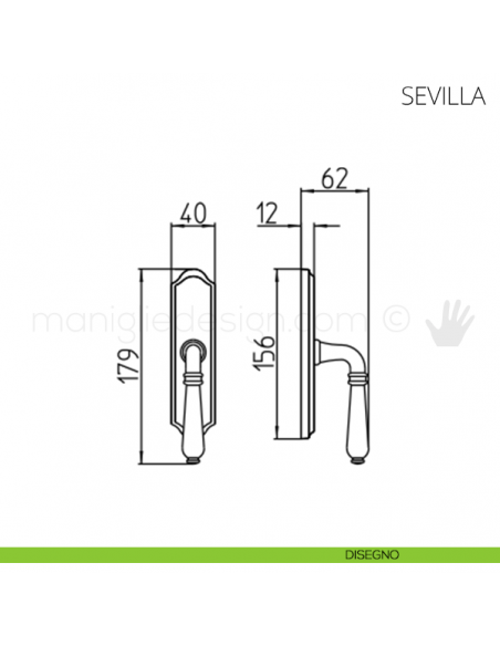 Maniglia per finestra cremonese Sevilla Mandelli disegno