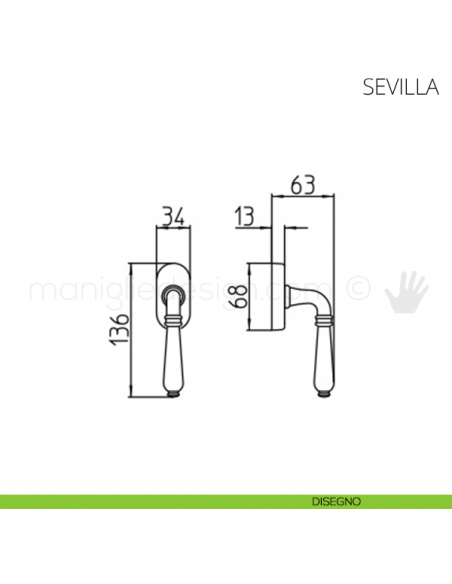 Maniglia per finestra martellina DK Sevilla Mandelli disegno