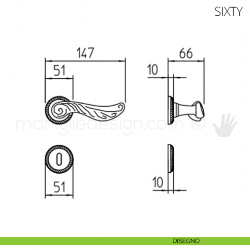 Maniglia per porta Sixty Mandelli disegno patent
