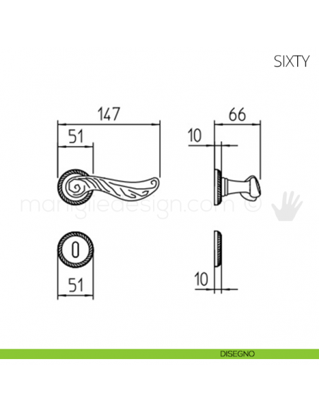 Maniglia per porta Sixty Mandelli disegno patent