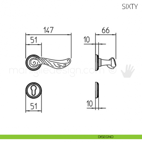 Maniglia per porta Sixty Mandelli disegno yale