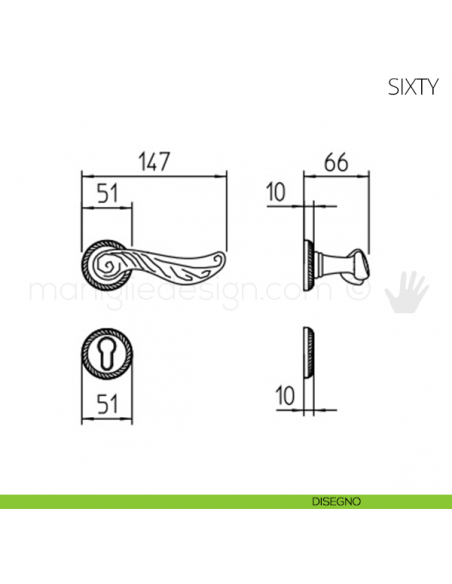 Maniglia per porta Sixty Mandelli disegno yale