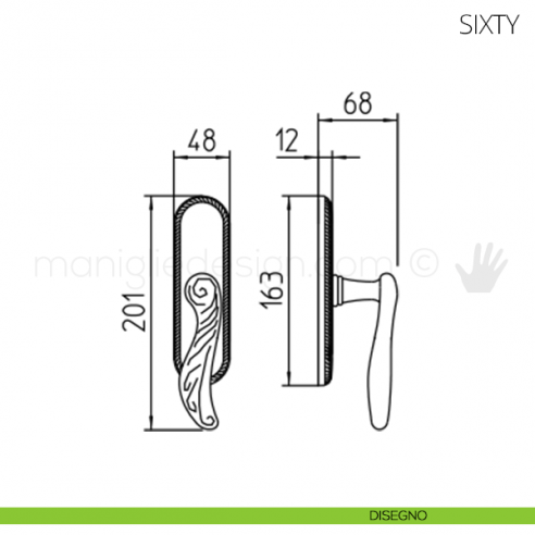 Maniglia per finestra cremonese Sixty Mandelli disegno