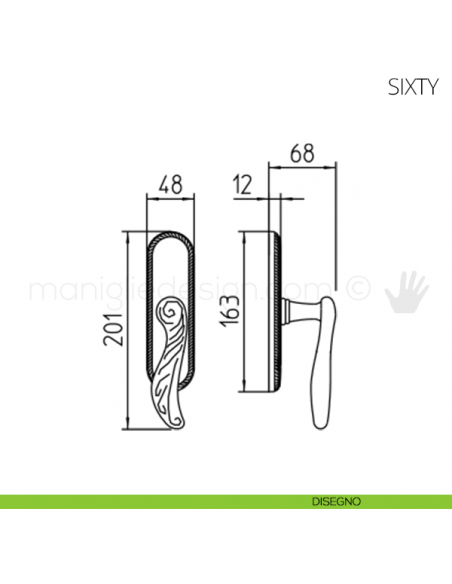 Maniglia per finestra cremonese Sixty Mandelli disegno