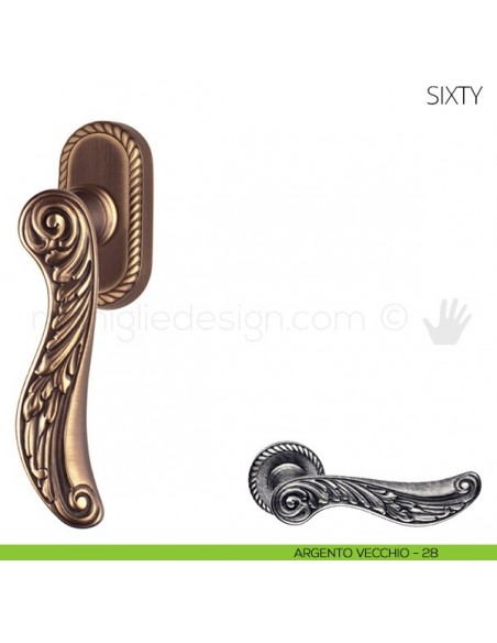 Maniglia per finestra martellina DK Sixty Mandelli argento vecchio