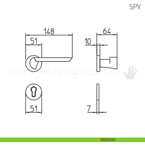Maniglia per porta Spy Mandelli disegno yale