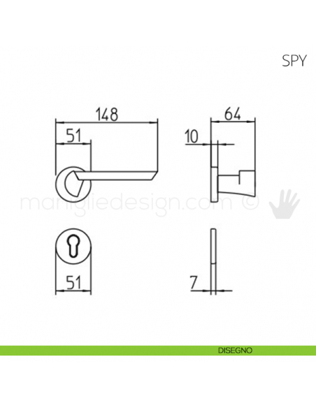 Maniglia per porta Spy Mandelli disegno yale