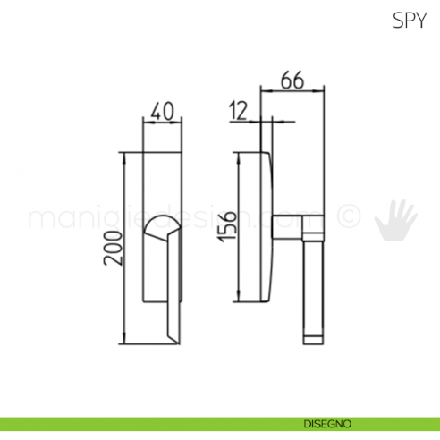 Maniglia per finestra cremonese Spy Mandelli disegno