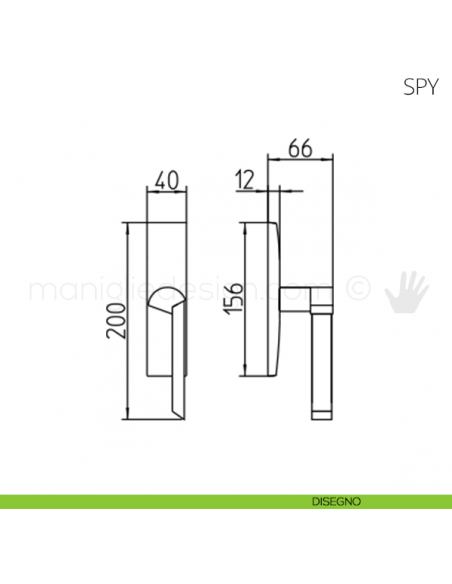 Maniglia per finestra cremonese Spy Mandelli disegno