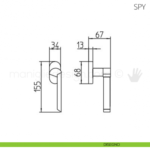 Maniglia per finestra martellina DK Spy Mandelli disegno