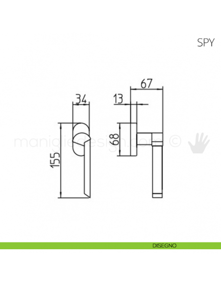 Maniglia per finestra martellina DK Spy Mandelli disegno