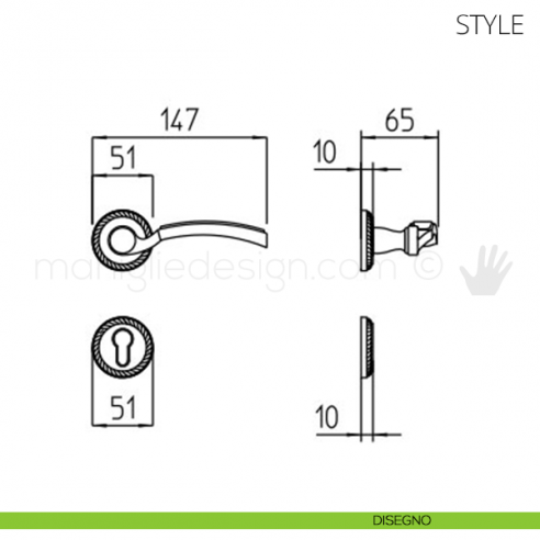 Maniglia per porta Style Mandelli disegno yale