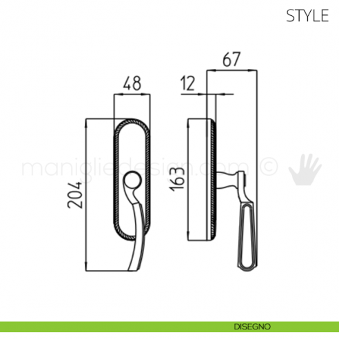 Maniglia per finestra cremonese Style Mandelli disegno