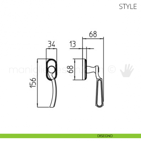 Maniglia per finestra martellina DK Style Mandelli disegno