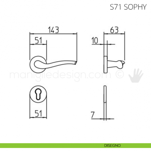 Maniglia per porta Sophy Mandelli disegno yale