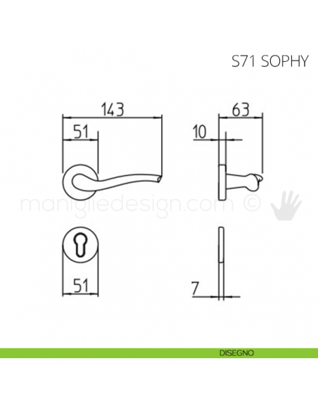 Maniglia per porta Sophy Mandelli disegno yale