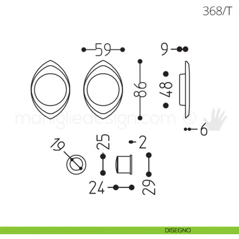 Maniglia per porta scorrevole Clip Mandelli 368T senza serratura disegno