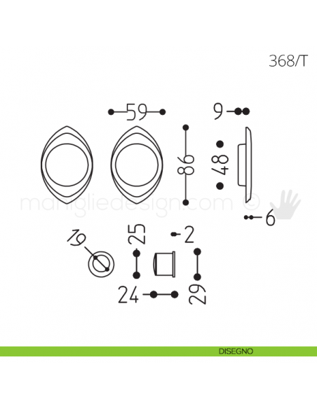 Maniglia per porta scorrevole Clip Mandelli 368T senza serratura disegno
