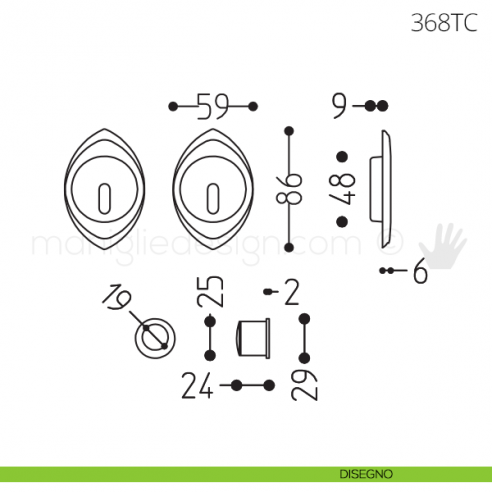 Maniglia per porta scorrevole Clip Mandelli 368T con chiave senza serratura disegno