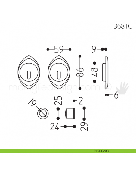 Maniglia per porta scorrevole Clip Mandelli 368T con chiave senza serratura disegno