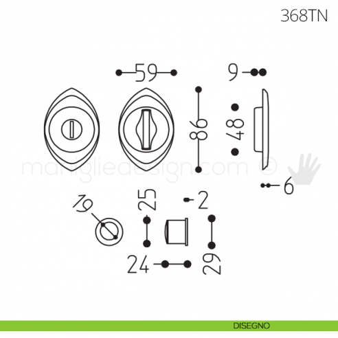 Maniglia per porta scorrevole Clip Mandelli 368T con nottolino senza serratura disegno