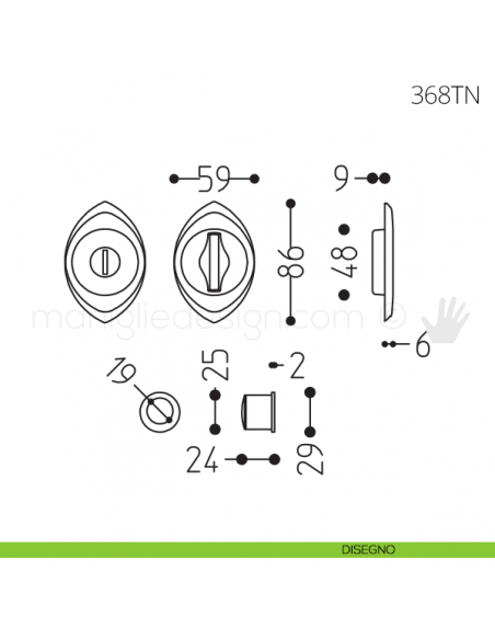 Maniglia per porta scorrevole Clip Mandelli 368T con nottolino senza serratura disegno