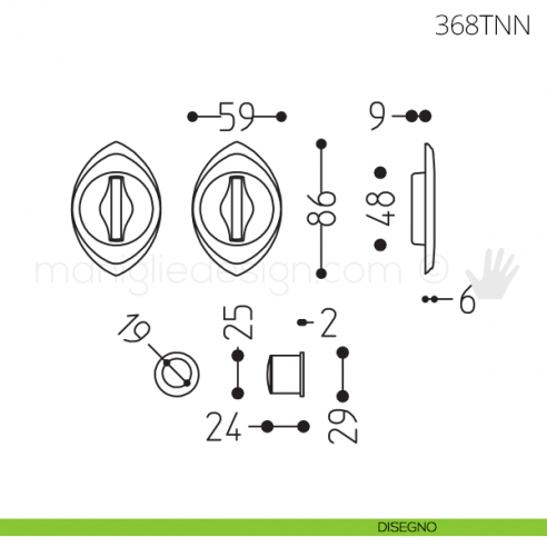 Maniglia per porta scorrevole Clip Mandelli 368T con nottolino interno ed esterno senza serratura disegno