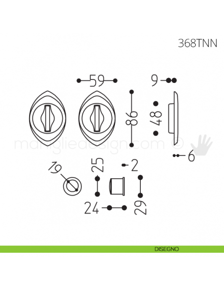 Maniglia per porta scorrevole Clip Mandelli 368T con nottolino interno ed esterno senza serratura disegno