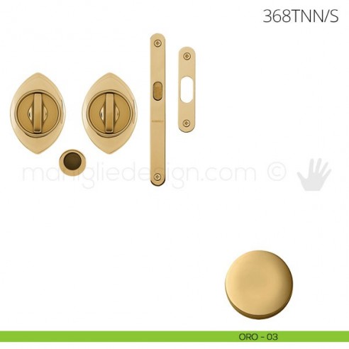 Maniglia per porta scorrevole Clip Mandelli 368T con nottolino interno ed esterno con serratura oro
