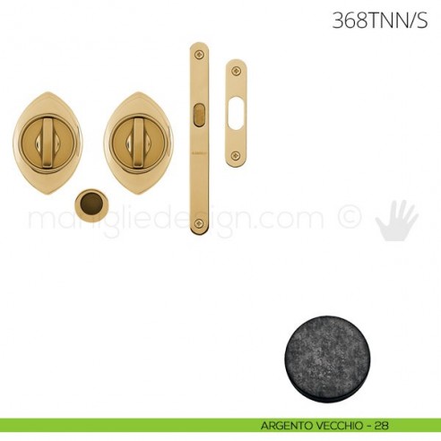 Maniglia per porta scorrevole Clip Mandelli 368T con nottolino interno ed esterno con serratura argento vecchio