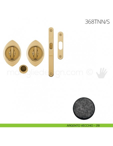 Maniglia per porta scorrevole Clip Mandelli 368T con nottolino interno ed esterno con serratura argento vecchio