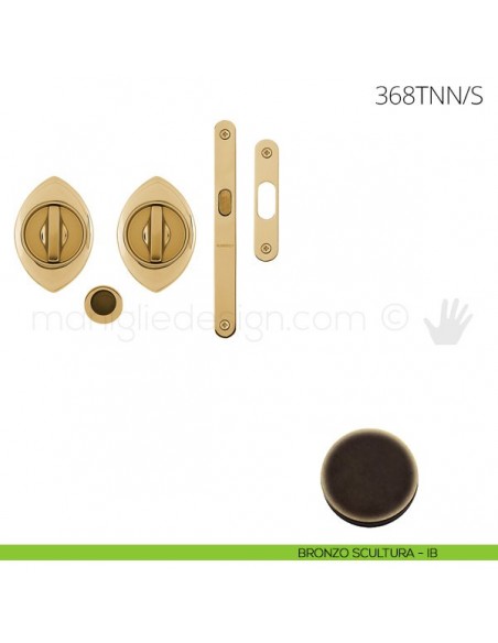 Maniglia per porta scorrevole Clip Mandelli 368T con nottolino interno ed esterno con serratura bronzo scultura