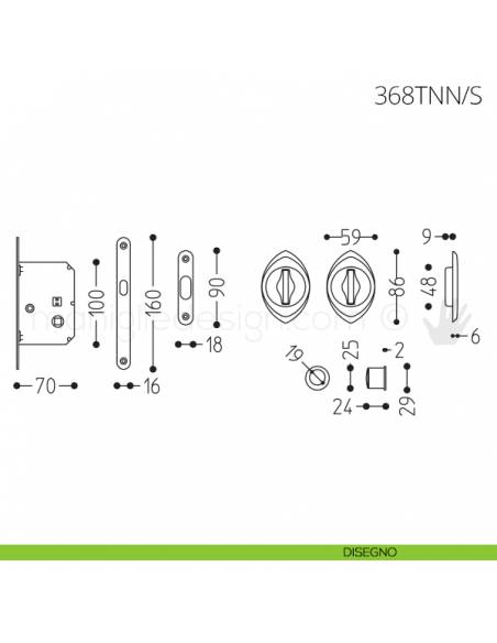 Maniglia per porta scorrevole Clip Mandelli 368T con nottolino interno ed esterno con serratura disegno