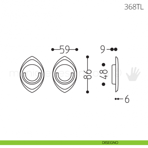 Maniglia per porta a libro Clip Mandelli 368T con doppio anello folle disegno