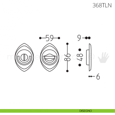 Maniglia per porta a libro Clip Mandelli 368T con doppio anello senza serratura disegno