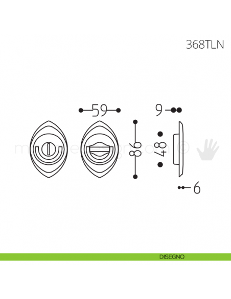 Maniglia per porta a libro Clip Mandelli 368T con doppio anello senza serratura disegno