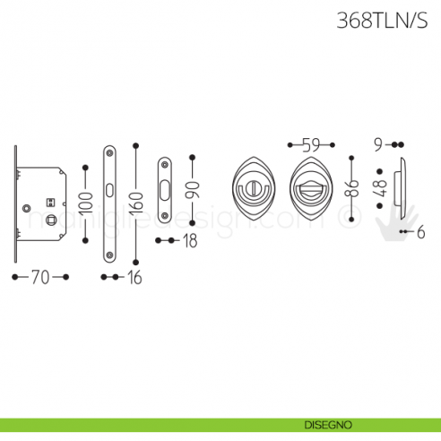 Maniglia per porta a libro Clip Mandelli 368T con doppio anello con serratura disegno