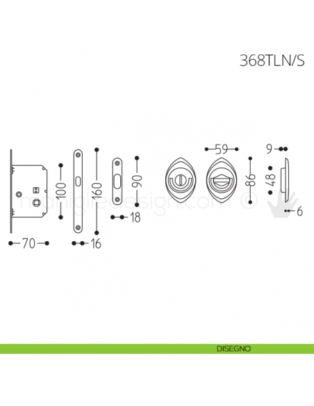 Maniglia per porta a libro Clip Mandelli 368T con doppio anello con serratura disegno
