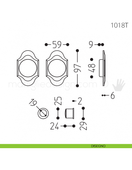 Maniglia per porta scorrevole Clip Mandelli 1018T senza serratura disegno