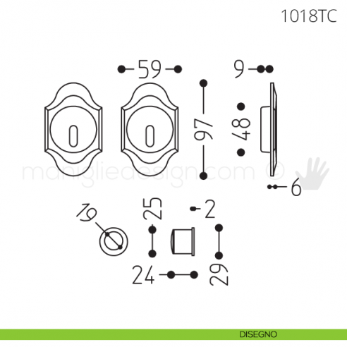Maniglia per porta scorrevole Clip Mandelli 1018T con chiave senza serratura disegno
