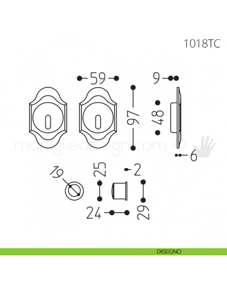 Maniglia per porta scorrevole Clip Mandelli 1018T con chiave senza serratura disegno