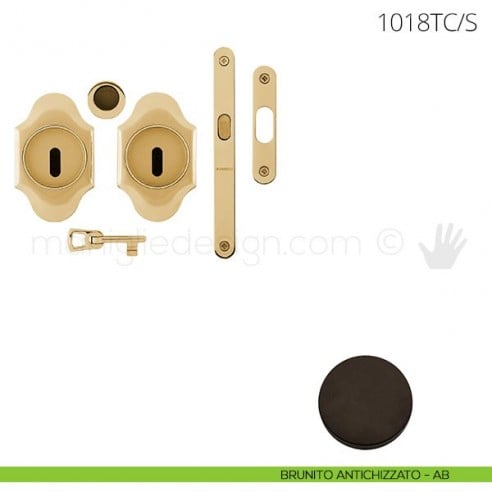Maniglia per porta scorrevole Clip Mandelli 1018T con chiave e serratura brunito antichizzato