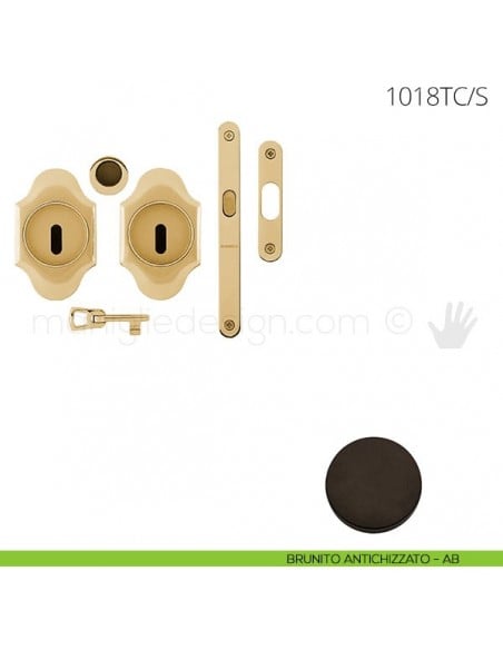 Maniglia per porta scorrevole Clip Mandelli 1018T con chiave e serratura brunito antichizzato
